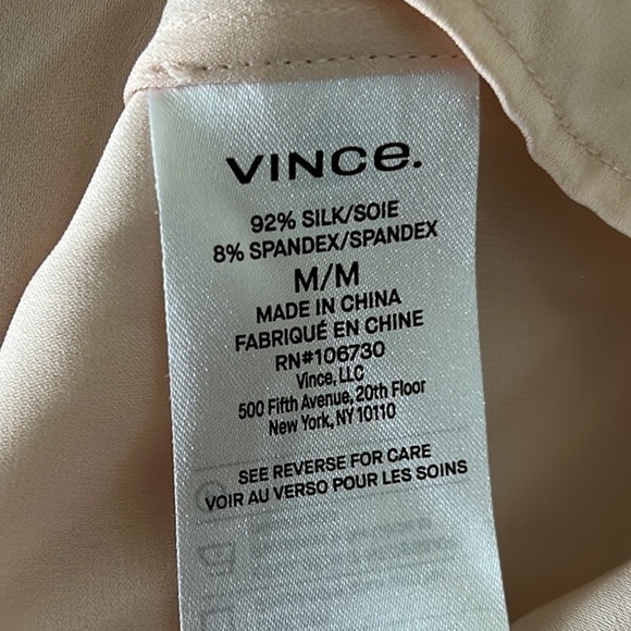VINCE Trapunto Blush Pink Peach Stretch Silk Button Down Blouse - M - Picture 11 of 13